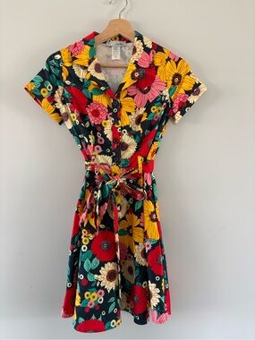 Eva Rose Floral Button-Front Tie-Waist Dress in Multi cotton